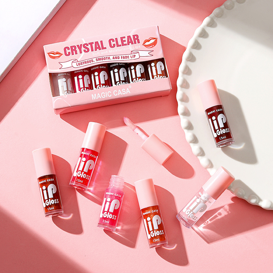 Six Colour Lip Oil, Watery Mirror Lip Glaze Set, Liquid Lipstick Moisturising Lip Gloss, Multi-Colour Lip Balm Highly Pigmented Tinted Lip Oil DH1002