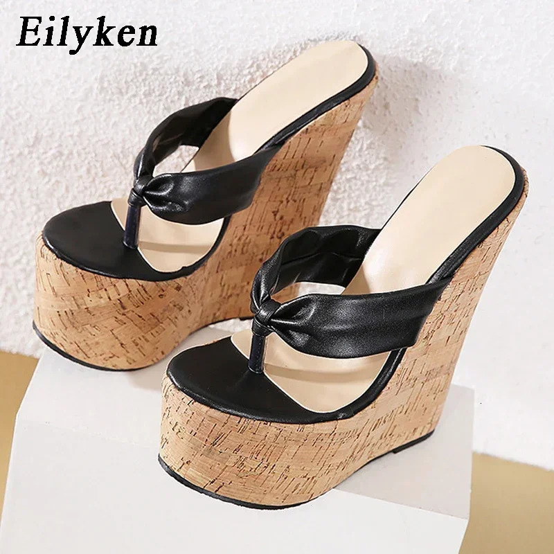 Eilyken Clip Toe Wedges Platform Women Slippers Summer Sexy Super High Heels Mules Sandals Flip Flops Ladies Shoes 250528