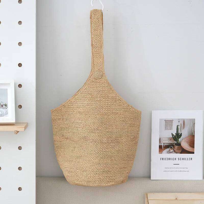 OLOEY Big Capacity Raffia Straw Seaside Holiday Travel Beach Bags Women Tropical Leather Hangbag Crochet Large ToteBag Reticule Chic