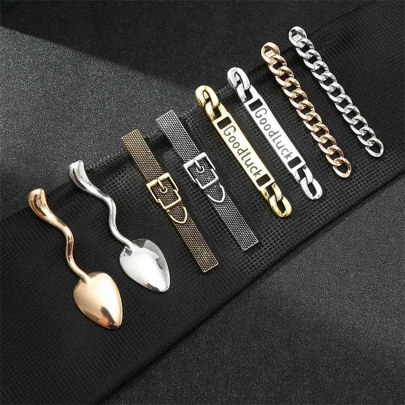 Fashion Metal Men Tie Clip Luxury Gold Hand Watch Chain Stainless Steel Jewelry Creative Gifts W250604