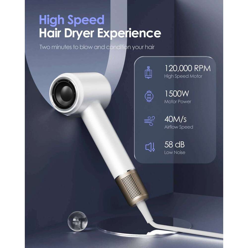 500 Million Negative Ionic Hair Dryer, High-Speed Blow Dryer With 120,000 RPM Brushless Motor, Fast Drying Low Noise