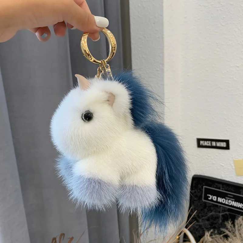 New Mink Fur Unicorn Keychain Women Bag Key Chain Pendant Decoration Jewelry Bags Hangings Accessories Gifts Car Decoration W250604