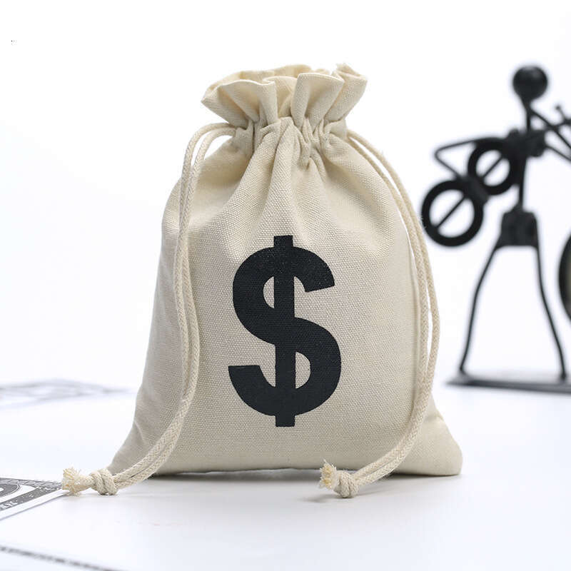 Canvas Sign Money Chip Letter Cotton Linen Small Cloth Dollar Drawstring Bag Printed