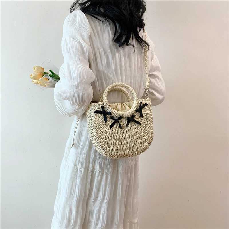 Straw Woven Bag Small Fragrant Style Sling Shoulder Crossbody Bag Hand-held Womens Bag Bow Design Beach Bag XJ250604