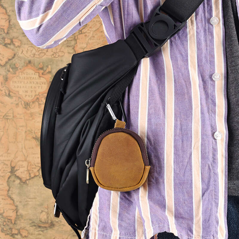 Genuine Leather Mini Coin Purse First Layer Cowhide Zipper Shell Data Cable Bluetooth Earphone Storage Bag for Men