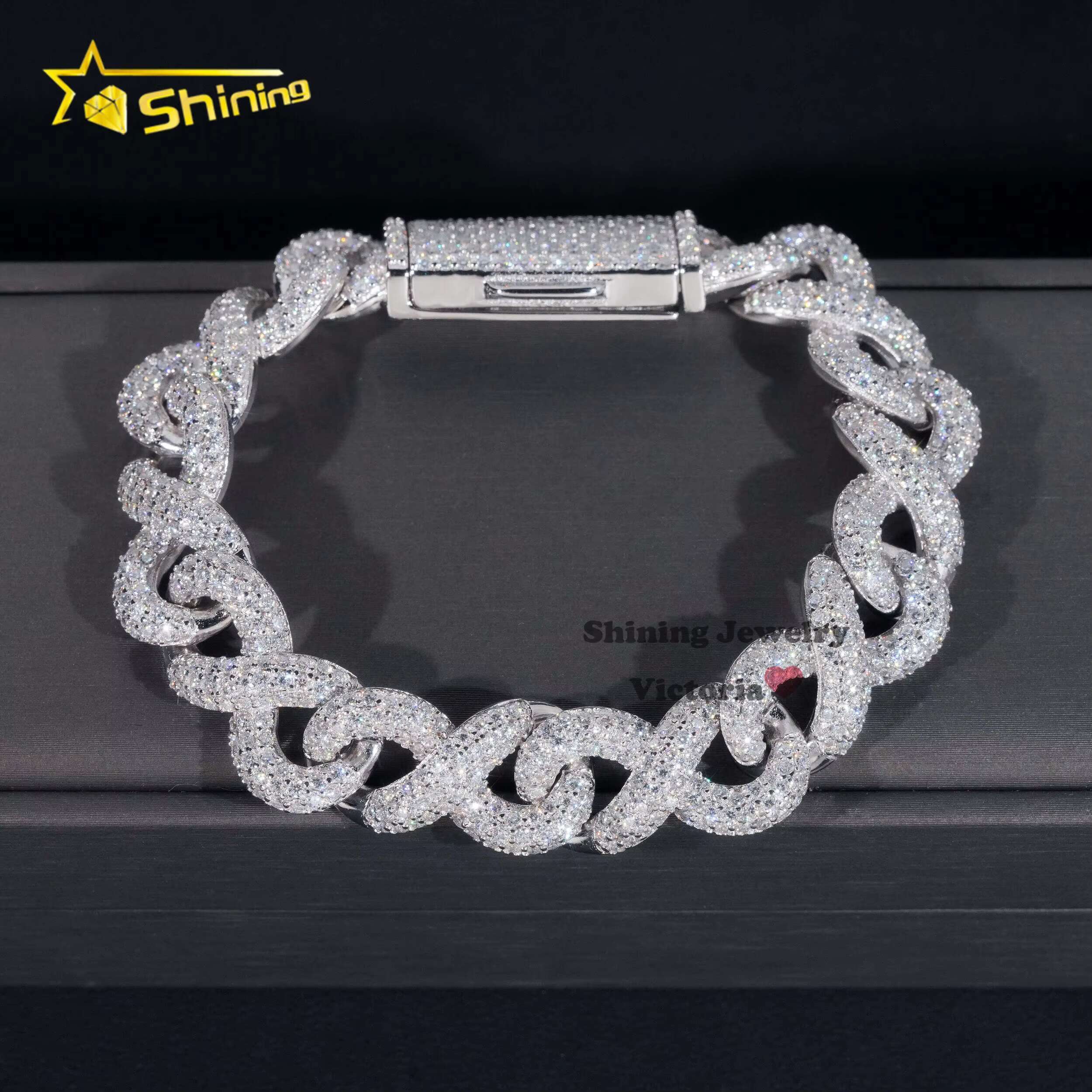 Fashion Best Selling Prong Setting White 12MM Cuban Bracelet Iced Out Jewelry Moissanite Diamond Hip Hop Infinity Link Bracelet