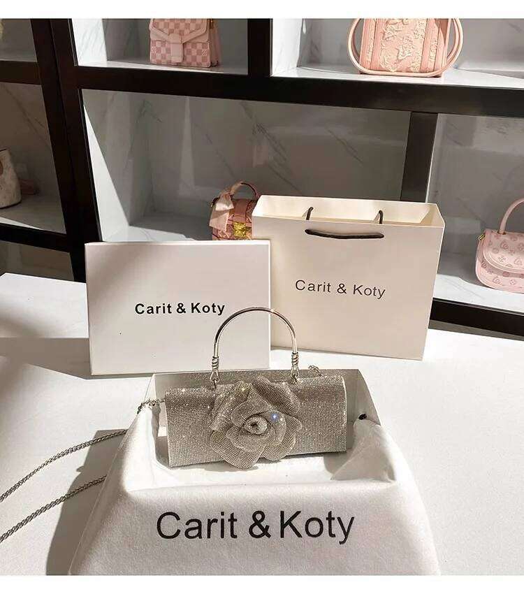 Designer Glitter Dia Floral Women's Handbag Crystal Rhinestones Evening Wedding Party Clutch Purse Crossbody Bag