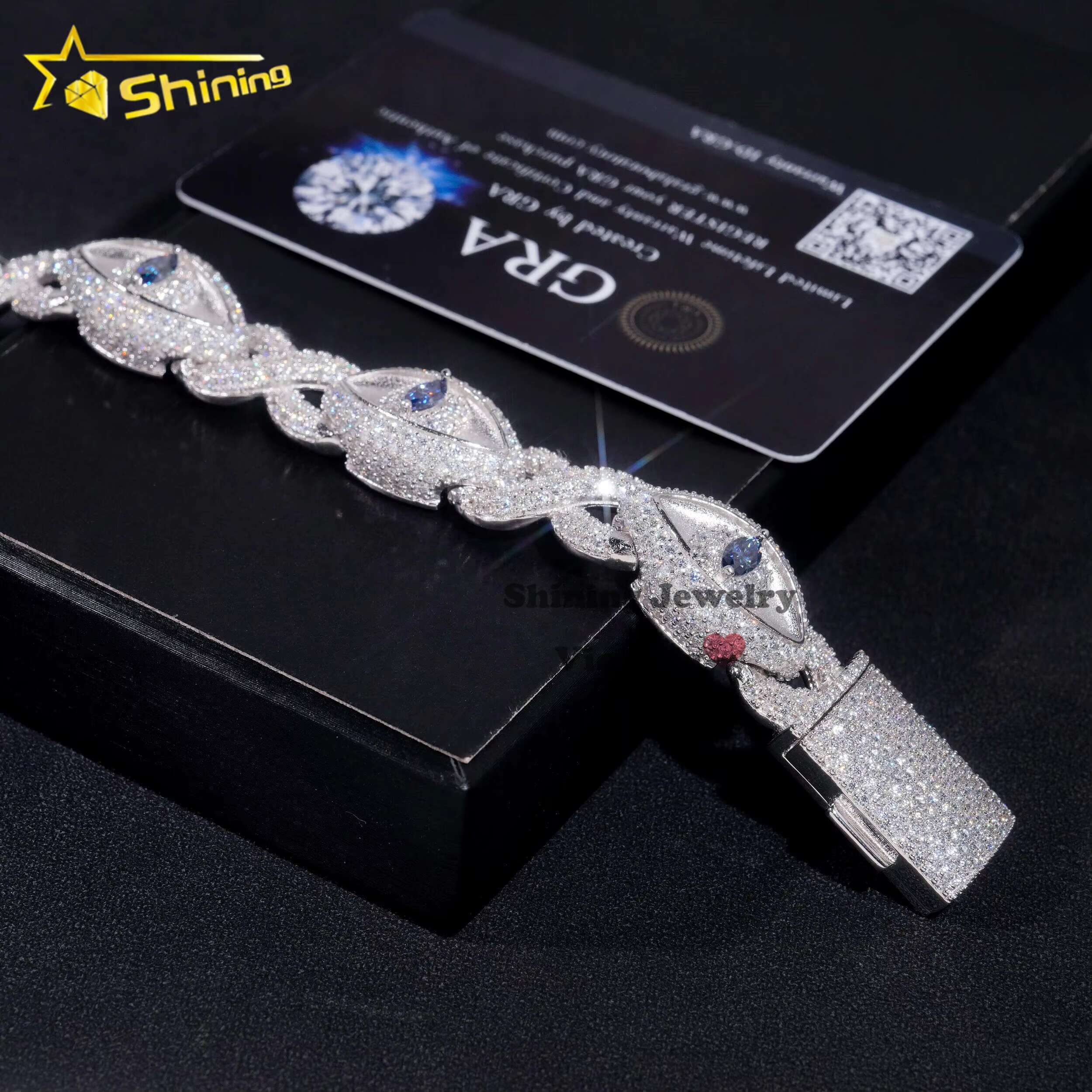 New Trendy 13mm Hip Hop Men Jewelry 925 Sterling Silver Fully Iced Out Vvs Moissanite Diamond Evil Eyes Cuban Bracelet