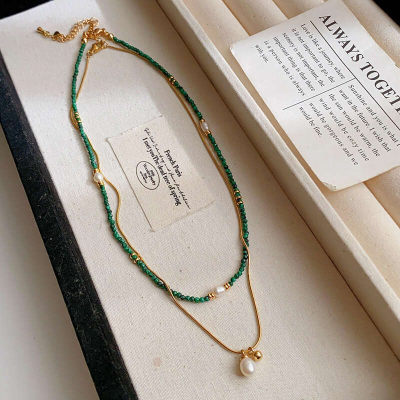 Luxury jewelry designer necklace ethnic handicrafts New Chinese Malachite Freshwater Pearl Exquisite Ethnic Style Beaded Collarbone Chain Unique Neckl