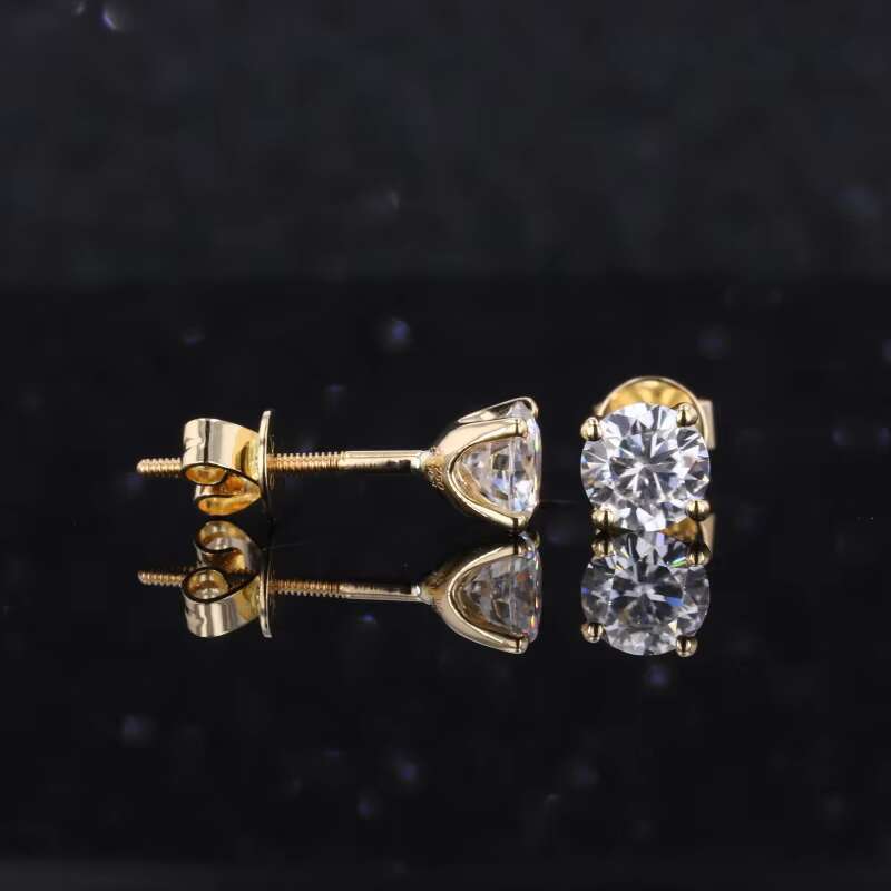Simple Design 5mm Moissanite or Lab Diamond 18k Yellow Gold Stud Earrings