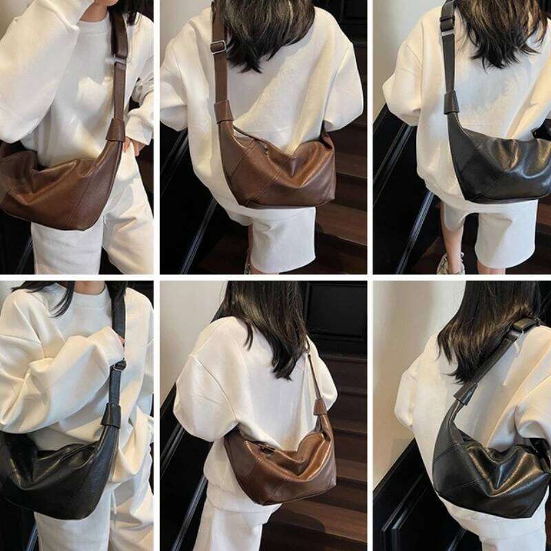 Daily Creative Versatile PU Vintage Large Capacity Solid Color Soft Women's Armpit Crossbody Shoulder Bag