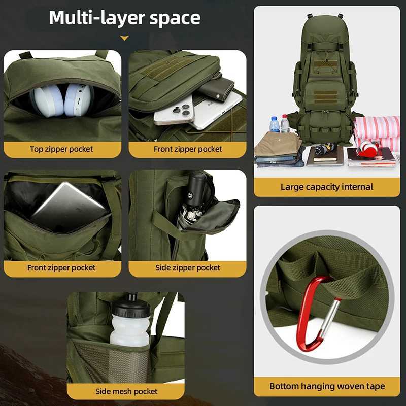90L Tactical Backpack Travel Camping Luggage Molle Bag Outdoor Climbing Hiking Trekking Bags Large Sport Mountaineering RucksackW250603