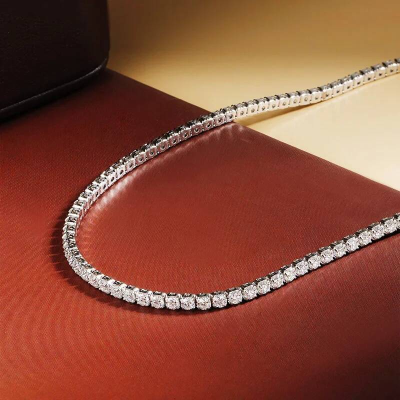 BXINY 2mm Moissanite Tennis Choker Necklace Sterling Sier for Women Adjustable Neck Chain Fine Jewelry Gifts GRA Certified