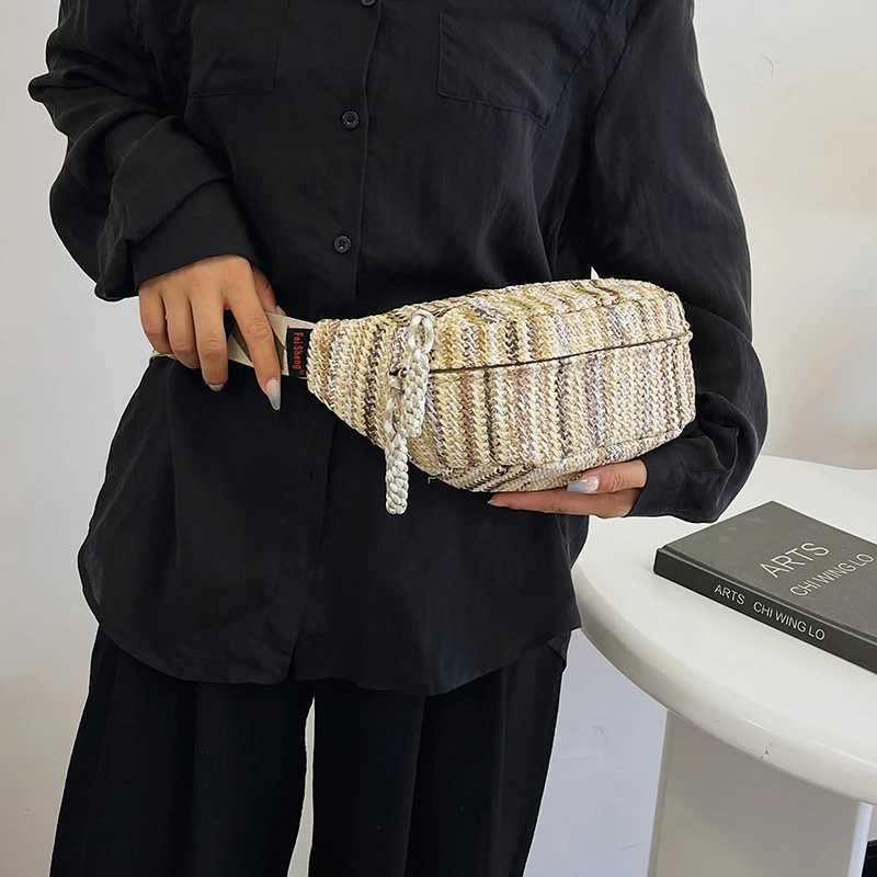 Elegance Lady Fanny Pack Hand Woven Waist Bag Summer Female Belt Bags Rainbow Stripes Crossbody Chest Pack Designer Banana PacksW250604