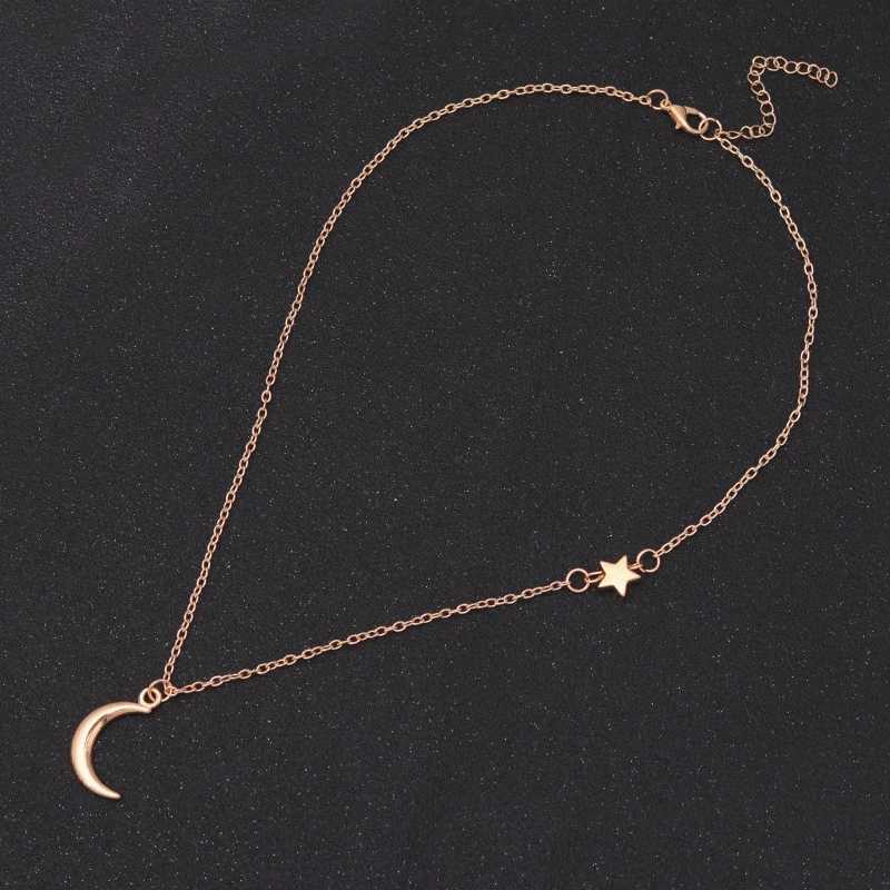 New Fashion Star Moon Necklaces for Women Gold Color Metal Links Short Chain Neck Jewelry Sexy Female Clavicle Necklaces CollarXJ250604