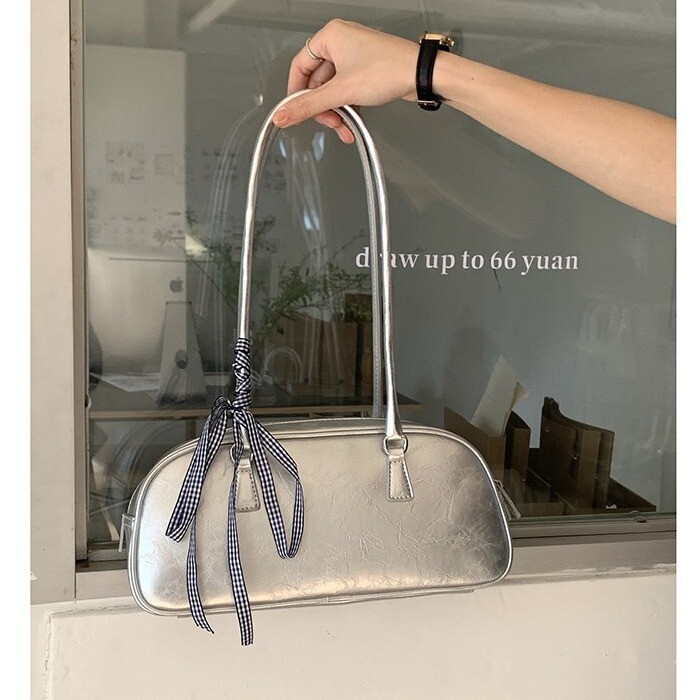 Korean Spring New Ballet Style Women s Handbag Fashion Multi functional Silver Shoulder fashion Underarm Bag fashion Designer Women s Fashion Shoulder