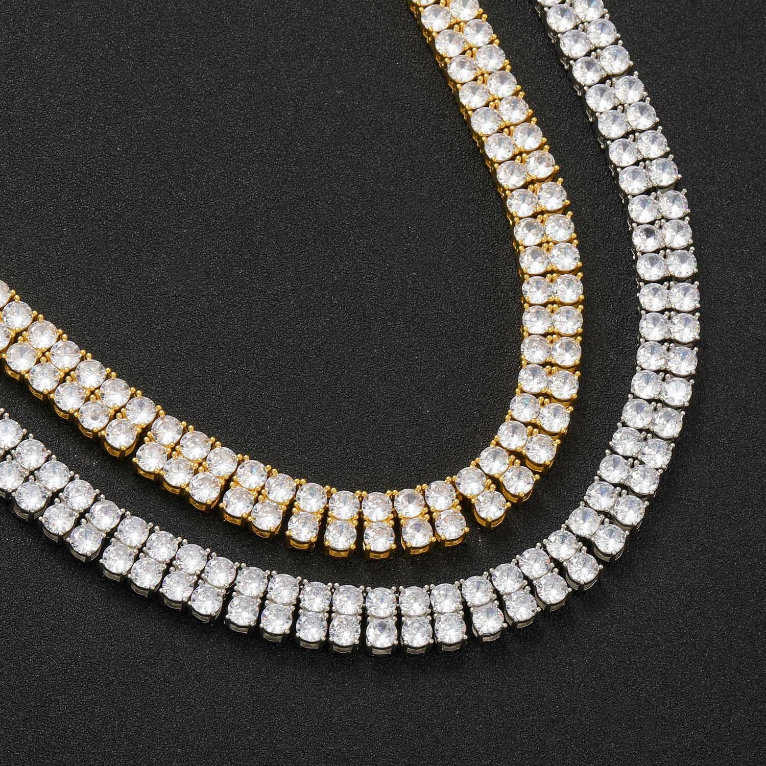 INS Fashion Brand Hip Hop Necklace Mens 5mm Double Row Full Diamond Moissanite Necklace Hip Hop Spring Buckle Collar Chain Mens Tennis Chain