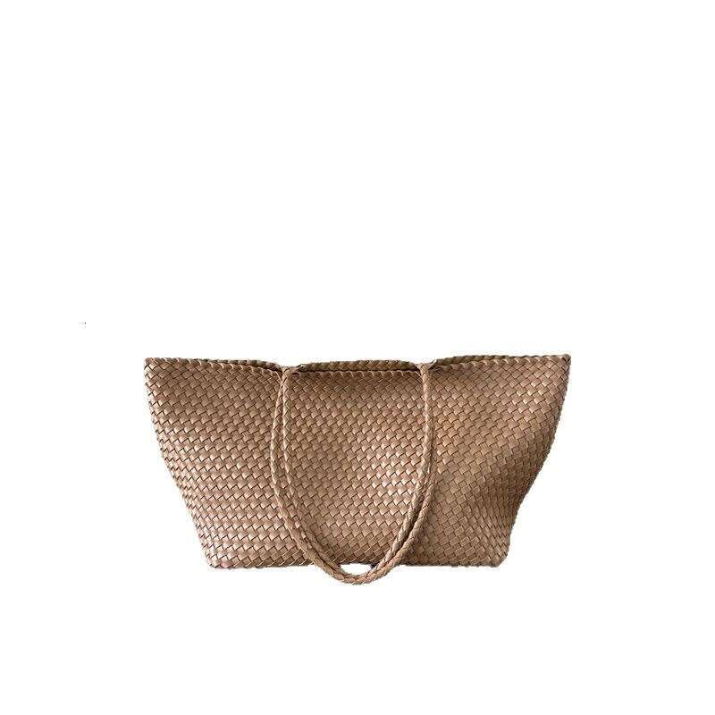 Woven Bag Leather Niche Design Handwoven Soft Leather Large Capacity Tote Bag Casual Lazy Style Shoulder Underarm Handbag Trendy Soft Woven Tote