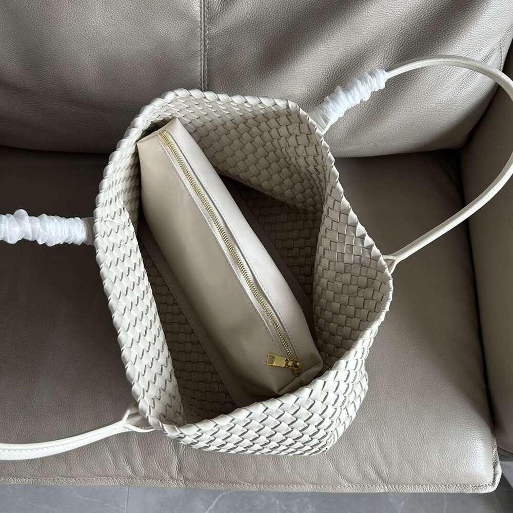 Woven Bag Leather Autumn Winter Genuine Leather Woven Large Capacity Mother And Child Tote Handheld Shoulder Underarm Grocery Basket Mommy Bag Soft Wo