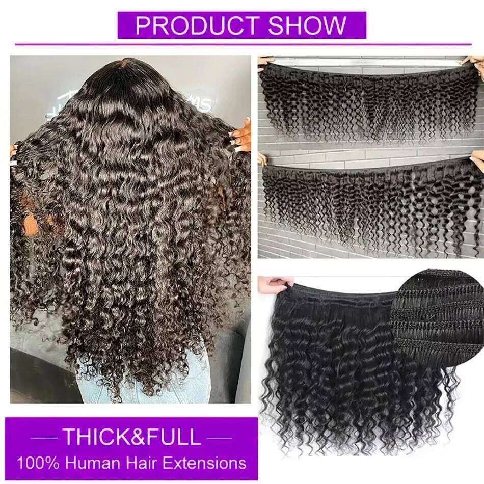Deep 30 Inch 100% Bralizian Remy Raw Virgin Human Curly Water Wave Extensions 3 4 Long Bundles Bulk Braiding Hair