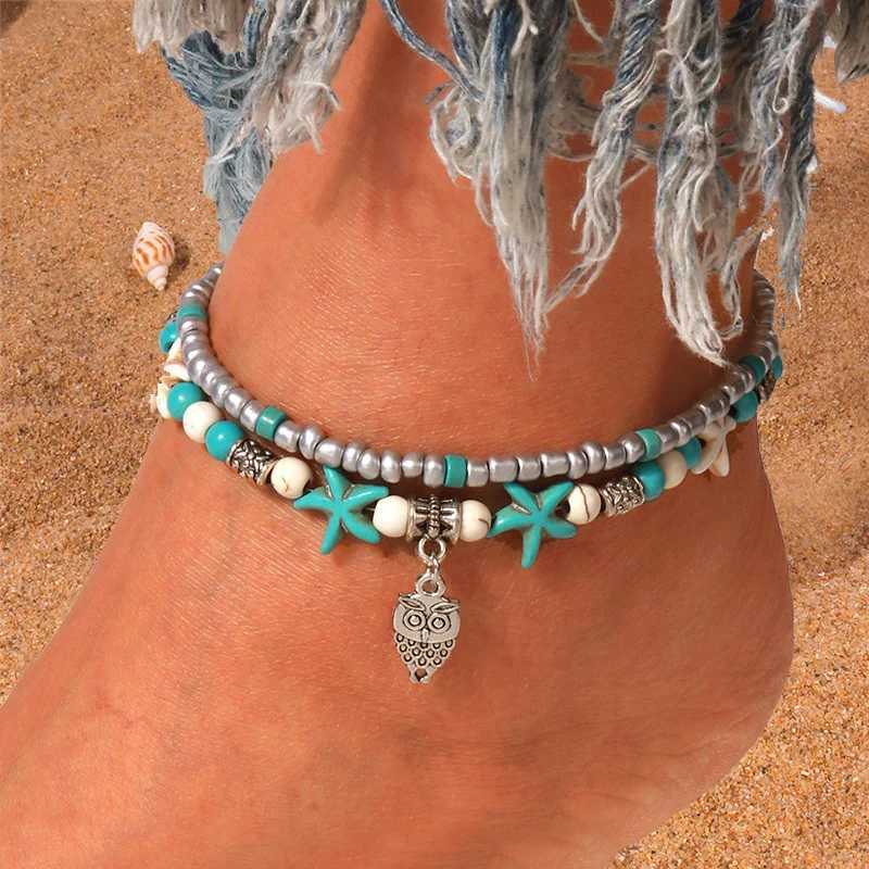 Aihua New Boho Shell Starfish Anklets for Women Fashion Owl Ankle Bracelet on Leg Barefoot Handcraft Chain Summer Beach Jewelry W250604