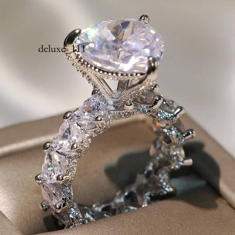 Dove Egg Vintage Fashion Jewelry Sterling Sier Pear Cut Big White Topaz CZ Dia Gemstones Promise Women Wedding Band Ring For Lover