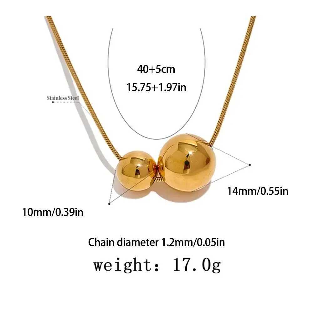Minimalist Stainless Steel Round Ball Beads Pendant Necklace Waterproof Metal Gold Color Trendy Sweater Chain Necklace for Women XJ250604