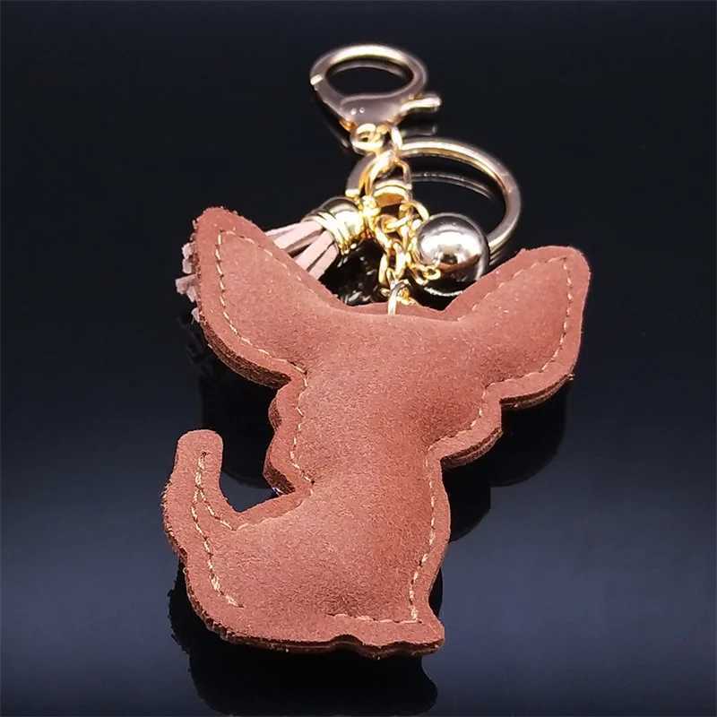 New Arrival Cute Chihuahua Dog Crystal Keychain Bag Accessories for Women Gold Color Female Keyring Jewelry llaveros para mujer K7326S01 U250604