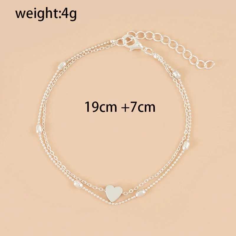 Vintage Double Layers Chain Heart Charm Anklets for Women Girls Bohemia Bracelets Summer Barefoot Sandals Jewelry On Foot Leg W250604