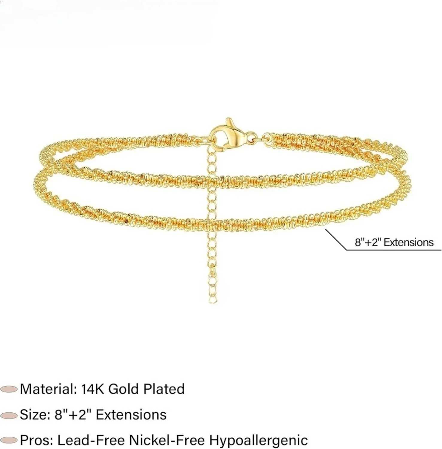 Gold Silver Plated Ankle Bracelets for Women Waterproof Anklet for Women Adjustable Figaro Beaded Anklet Beach Jewelry for Women W250604