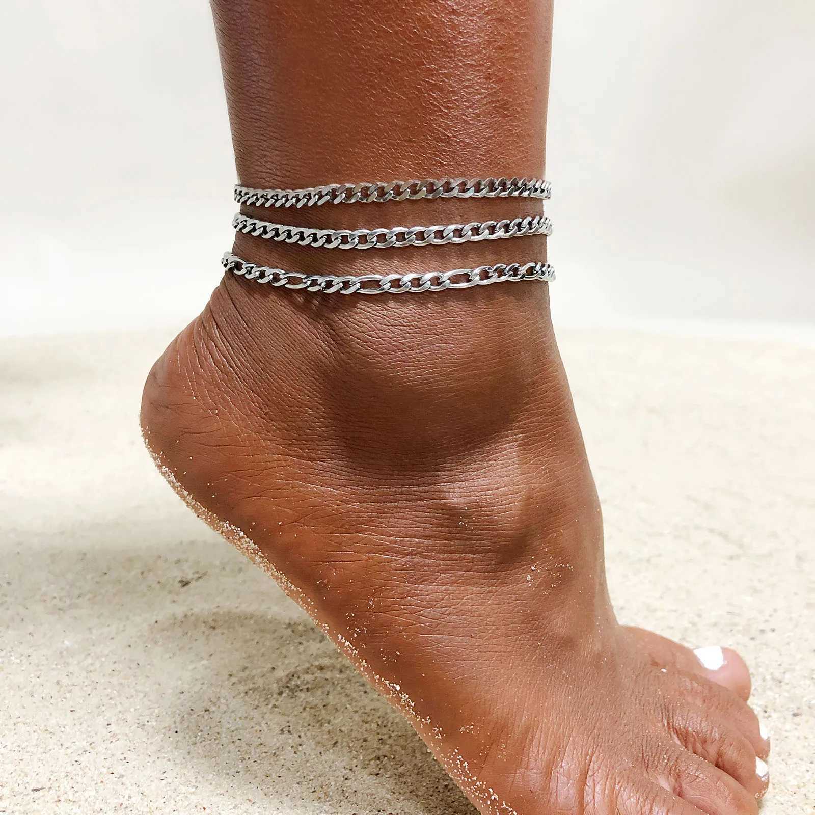 Beach Women Chain Anklet Stainless Steel Rope Twist Chain Link Ankle Summer Foot Bracelet Wholesale Jewelry W250604