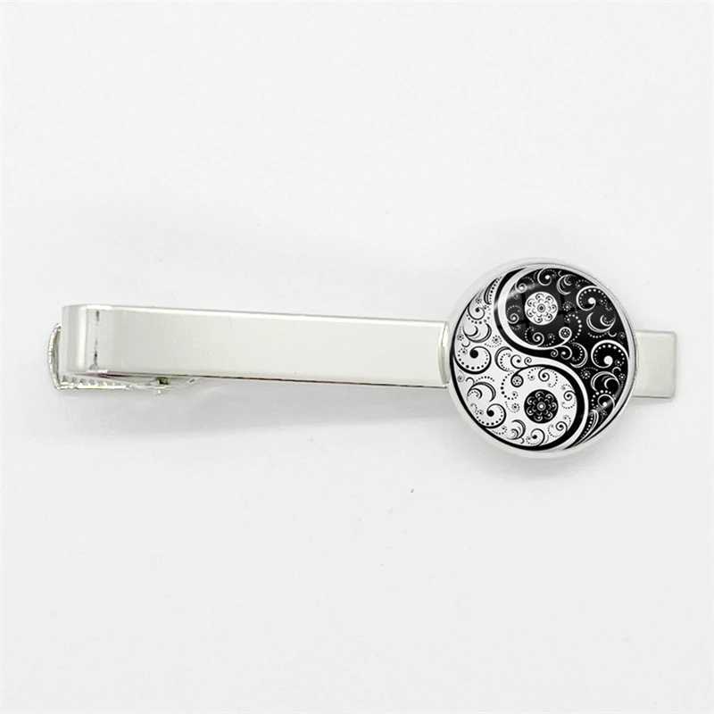 New Fashion Yin Yang Tai Chi Tie Clips Art Photo Crystal Glass Dome Jewelry Men Necktie Clip Pin Suit Accessories W250604