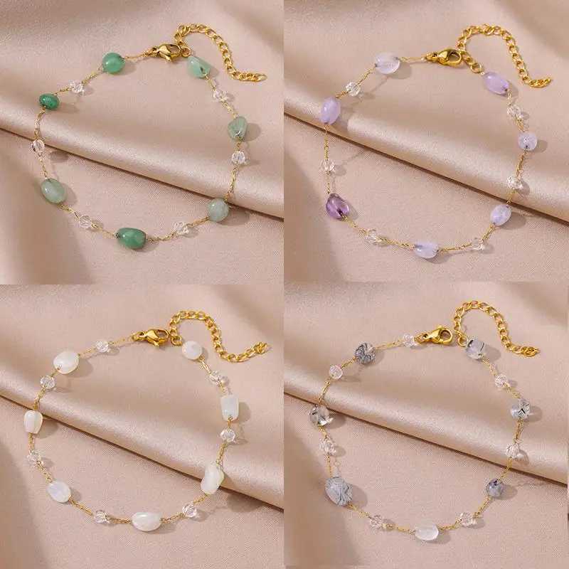 Anklets for Women Stainless Steel Stone Beaded Chain Anklet Summer Beach Accessories Boho Leg Bracelets Jewelry Tobilleras Mujer W250604