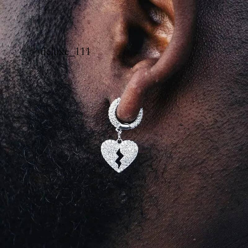 2024 Hip Hop Dangle Earrings Jewelry Gold Fill Full Pave White 5A Cubic Zircon CZ Dia Gemstones Party Women DIY Heartbreak Earring For Men Gift