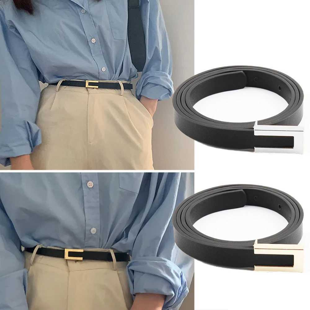 Women Thin Belt Black Gold Silver Metal Buckle Ladies Trouser Dress Decoration Waistband Vintage Casual PU Leather Waist Belt W250604