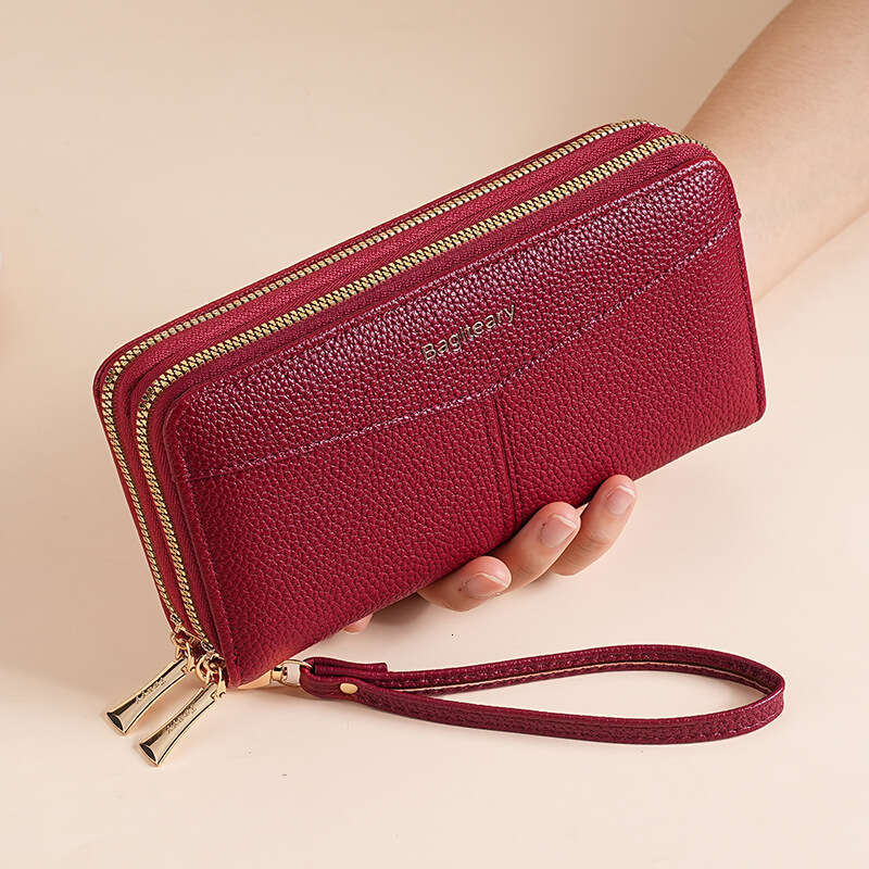 High-End Wallet Long New Double Zipper Coin Purse Simple Lychee Texture Women's Clutch
