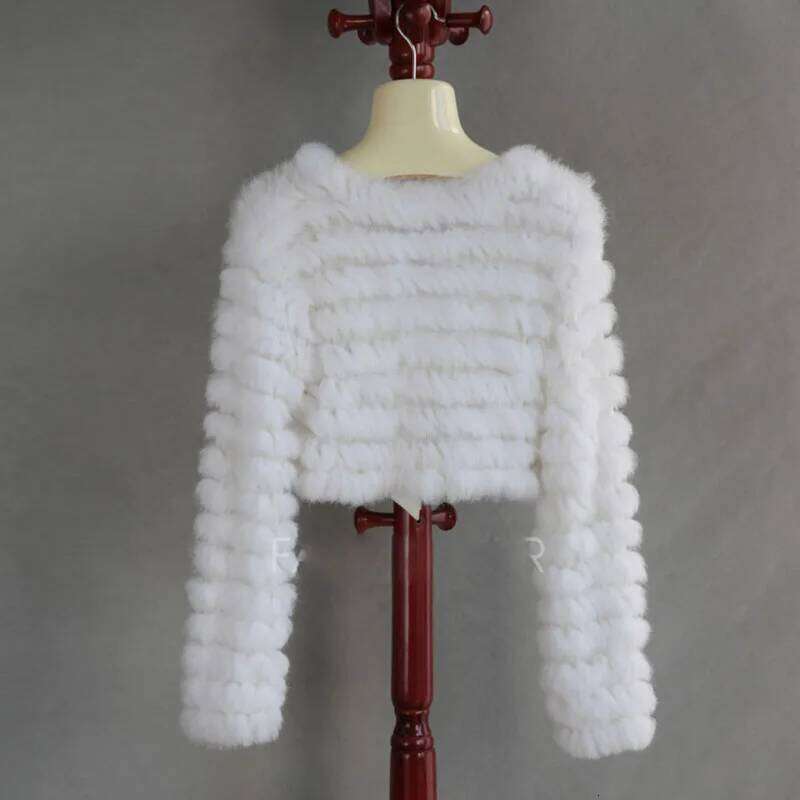 2023 Autumn Real Rabbit Knitted Long Sleeve V-neck Casuall Genuine Fur Outwear Open Matching Dresses Fall Coat