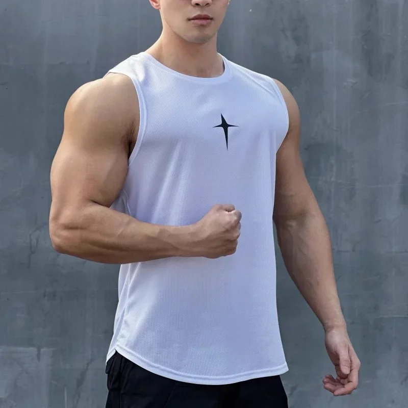 summer Sleeveless vest outdoor sport tank top running fitness undershirt quick drying round neck gym T-shirt men Breathable tops 250604