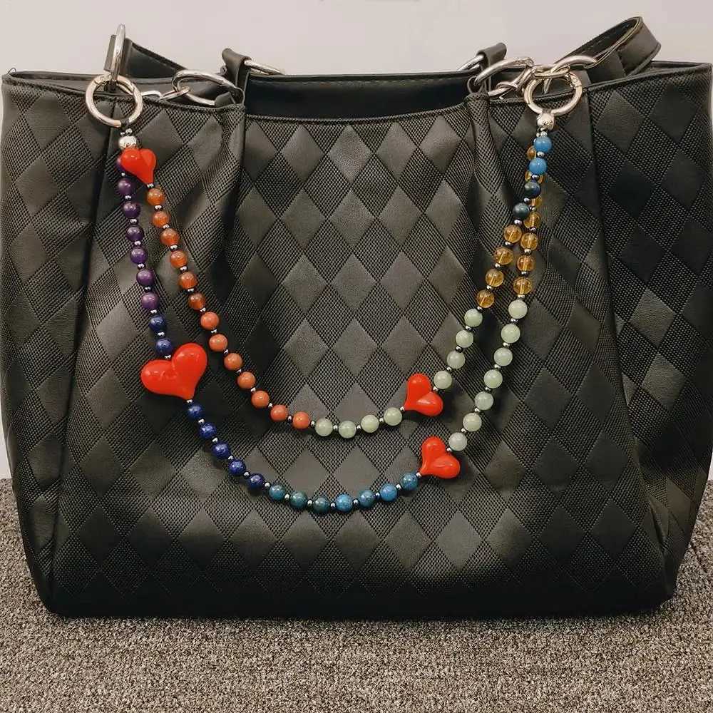 Colorful Beads Hanging Chain Bag Charm Women Y2K Accessories Red Love Heart Bag Charms Chain Pendant Decor Fashion Lady Jewelry W250604