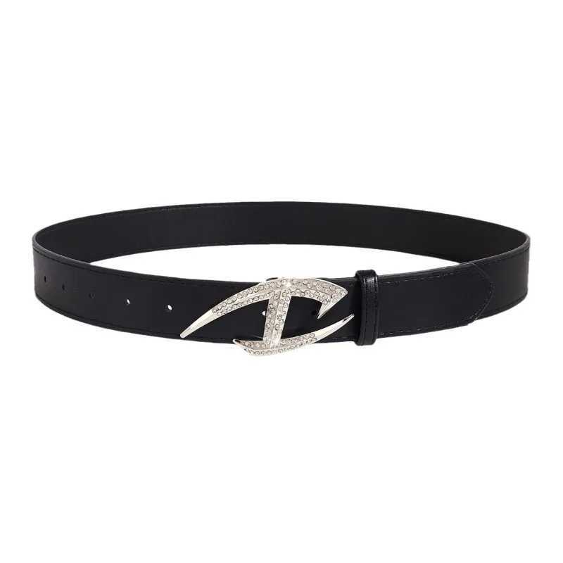 Womens Vintage Belt Punk Style Y2K Irregular Premium Rhinestone Buckle Ins Style Alloy PU Leather Pressure Buckle Style Belt W250604