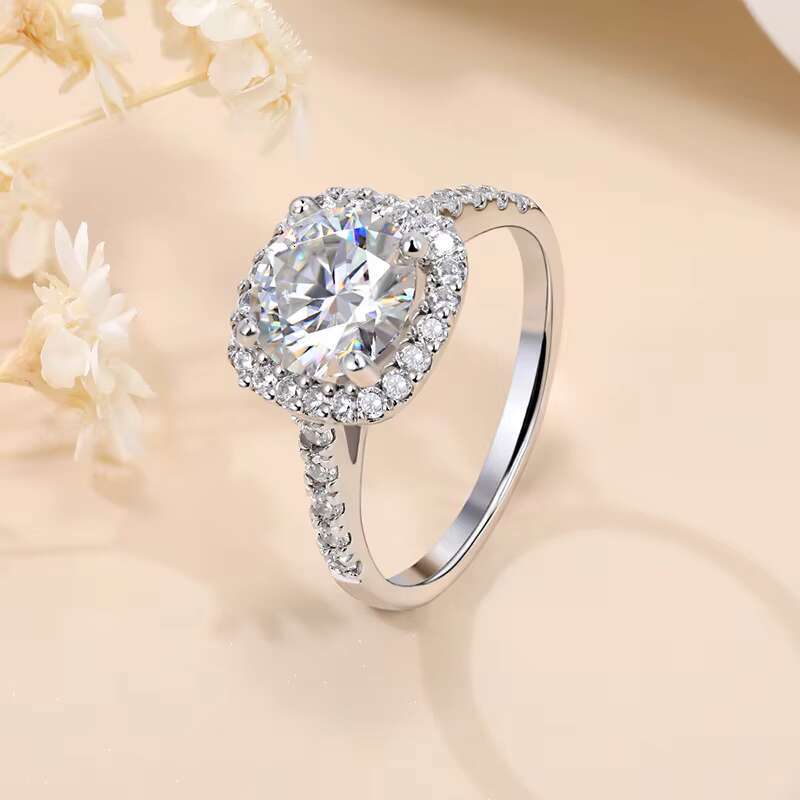 Custom Cushion Cut halo Moissanite Bridal Engagement Rings for Women VVS 0.5 1ct Round Diamond White Gold S925 Silver Jewelry