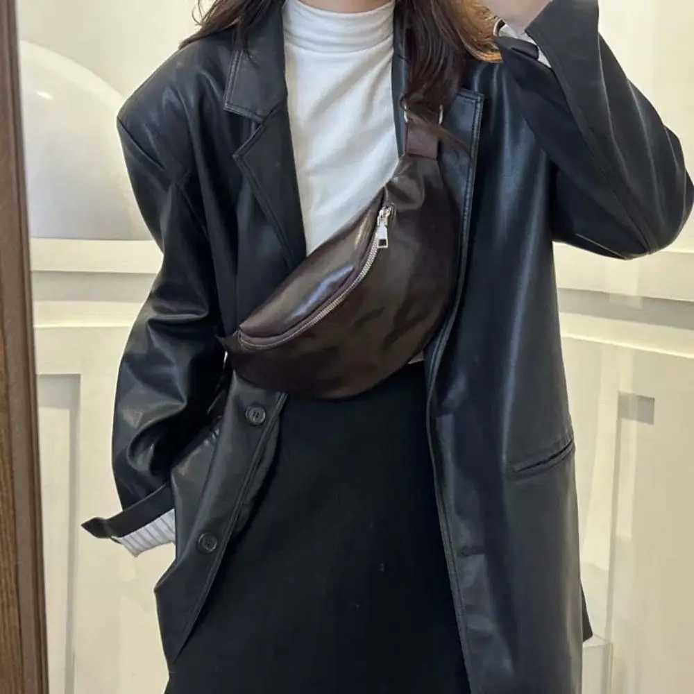 Portable Fanny Packs PU Chest Bag Half Moon Bag Solid Color Banana Bag Korean Style Large Capacity Crossbody Waist Pack Outdoor W250604