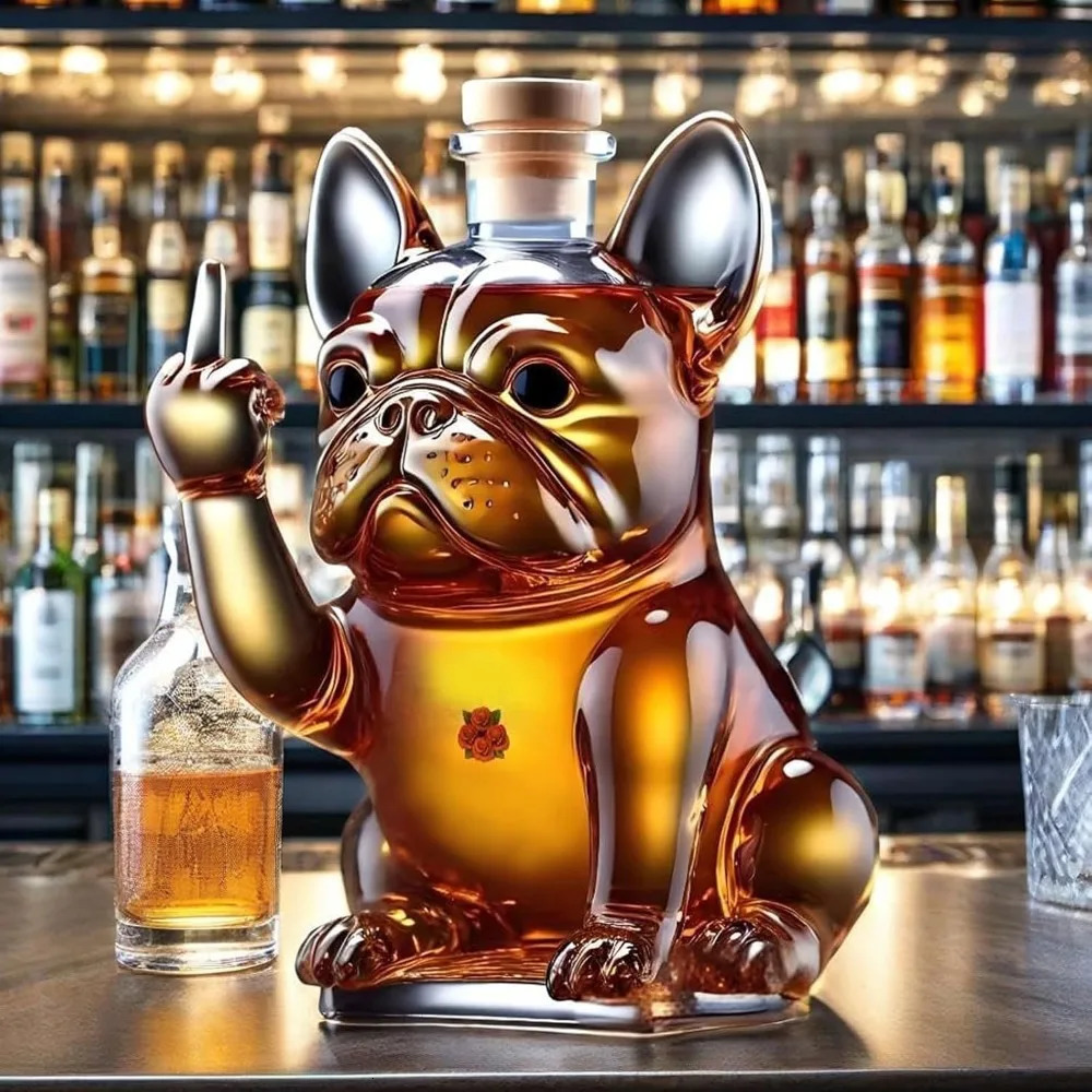 3D Middle Finger French Bulldog Whiskey Decanter Dog Whiskey Wine Glass Bottle For Bar Office Home DecorC 250603