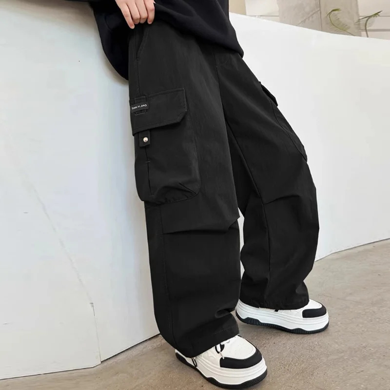 Boys Cargo Pants Children Spring Casual Trousers Children Autumn Straight Loose Pants Teenager Solid Color Wide-leg Clothing 250528