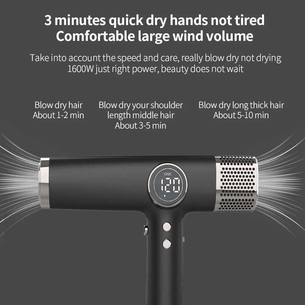 Brushless Speed Negative Ion Multi-Function 3-In-1 Hair Dryer With LCD Temperature Display High Power Gift Box