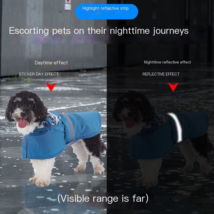 Reflective Waterproof Dog Raincoat with Adjustable Hood and Safety Strips for Night and Rainy Walks