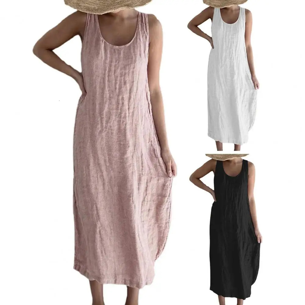 100% Cotton Linen Women S Dress Casual Strap Elegant Dresses For Women Vestido Feminino 250604
