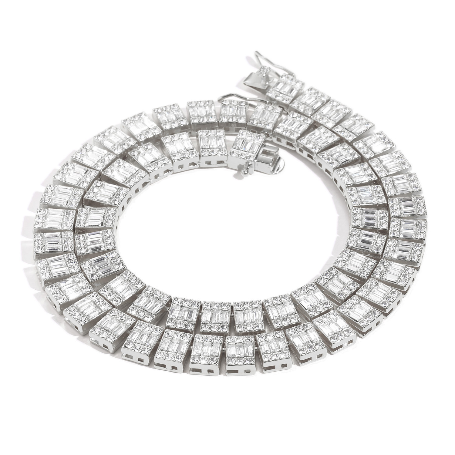 Square 10mm square diamond round diamond Cuban chain hip-hop necklace mens necklace