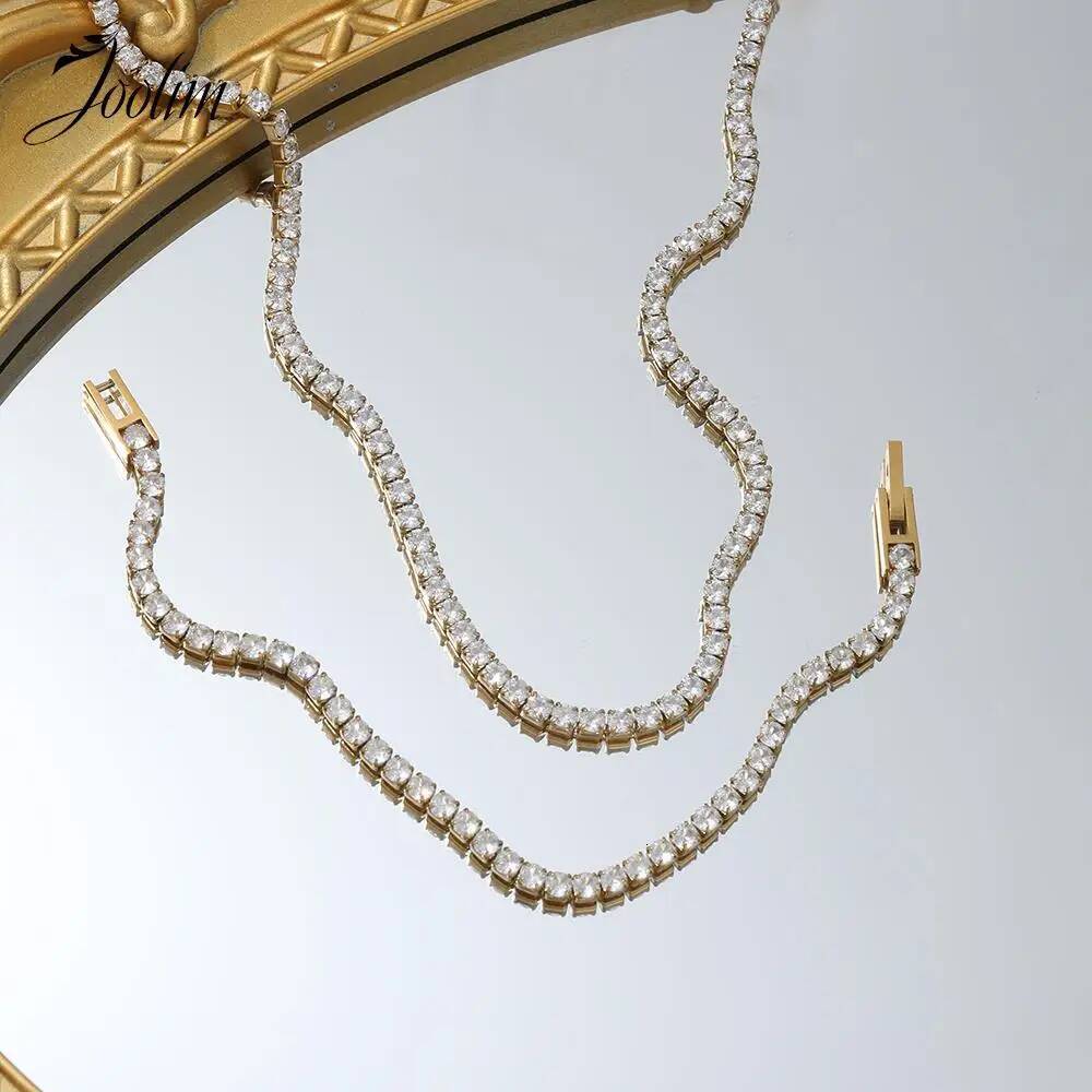 Joolim Jewelry Wholesale Non Tarnish & Waterproof CZ Tennis Stainless Steel Choker Necklace For Women