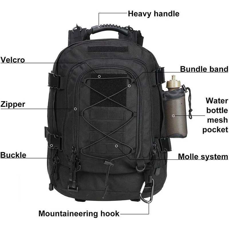 LQARMY 60L Military Tactical Backpack Army Molle Assault Rucksack Outdoor Travel Hiking Rucksacks Camping Hunting Mens Backpack W250603